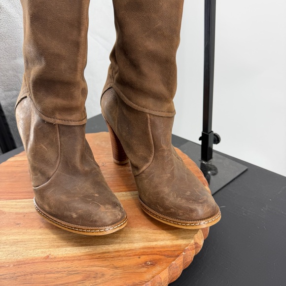 Jigsaw brown leather Tall Pull On heeled Boots sz 37 US 6 over the knee - Picture 3 of 12